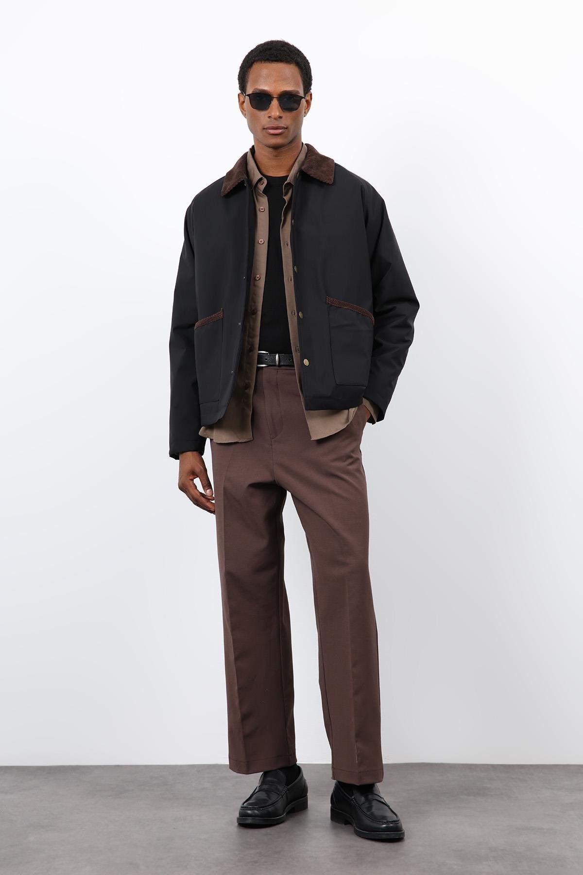 Antioch-Siyah Kontrast Yaka Erkek Mont-Mont-4-Milagron.com