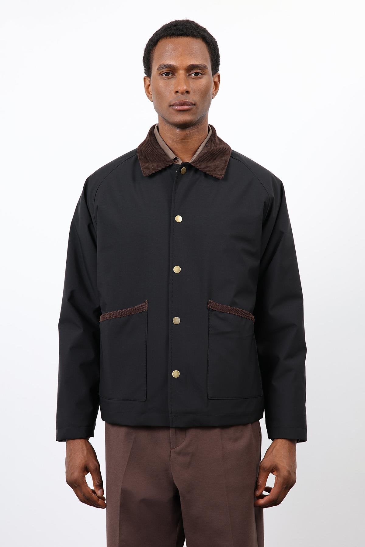 Antioch-Siyah Kontrast Yaka Erkek Mont-Mont-5-Milagron.com