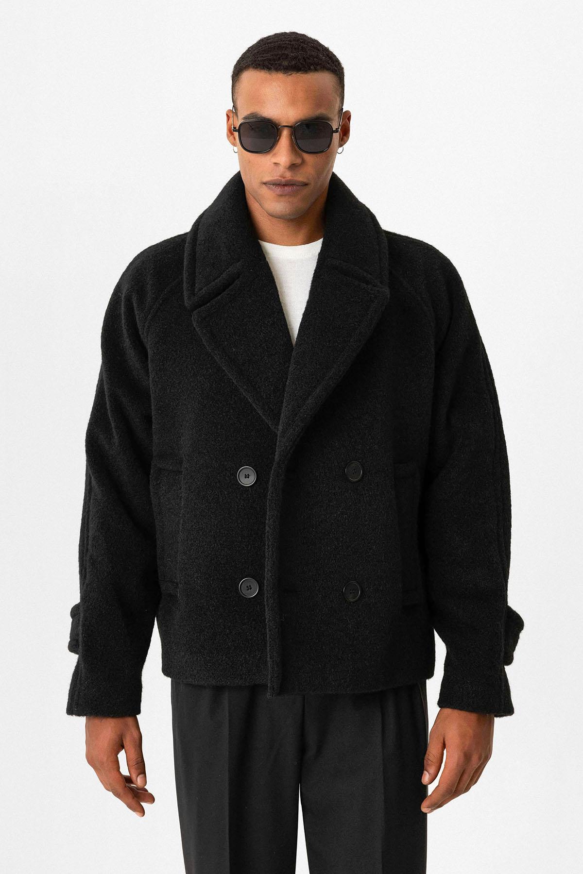Antioch-Siyah Kruvaze Crop Fit Erkek Mont-Mont-1-Milagron.com