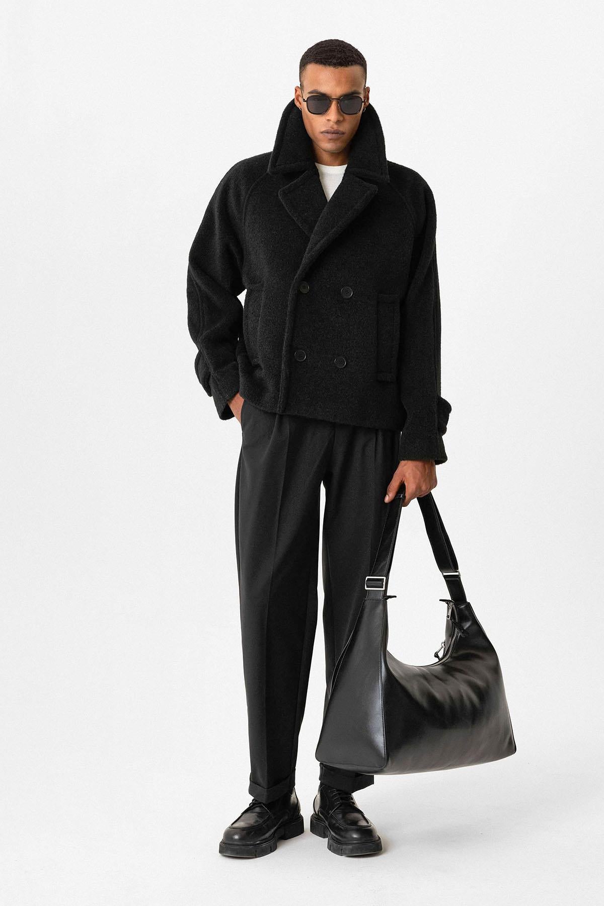 Antioch-Siyah Kruvaze Crop Fit Erkek Mont-Mont-4-Milagron.com