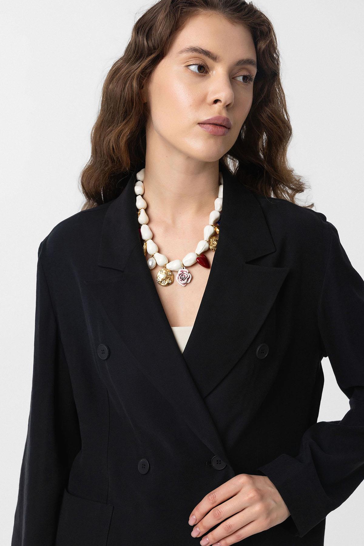 Antioch-Siyah Kruvaze Kadın Blazer Ceket-Blazer Ceket-3-Milagron.com