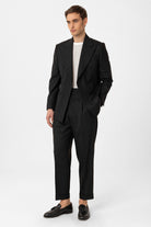 Antioch-Siyah Kruvaze Kapama İtalyan Kesim Yün Karışımlı Çizgili Erkek Teknik Takım-Takım Elbise-2-Milagron.com