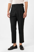 Antioch-Siyah Kruvaze Kapama İtalyan Kesim Yün Karışımlı Çizgili Erkek Teknik Takım-Takım Elbise-6-Milagron.com