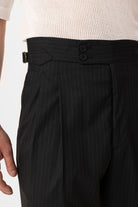 Antioch-Siyah Kruvaze Kapama İtalyan Kesim Yün Karışımlı Çizgili Erkek Teknik Takım-Takım Elbise-7-Milagron.com