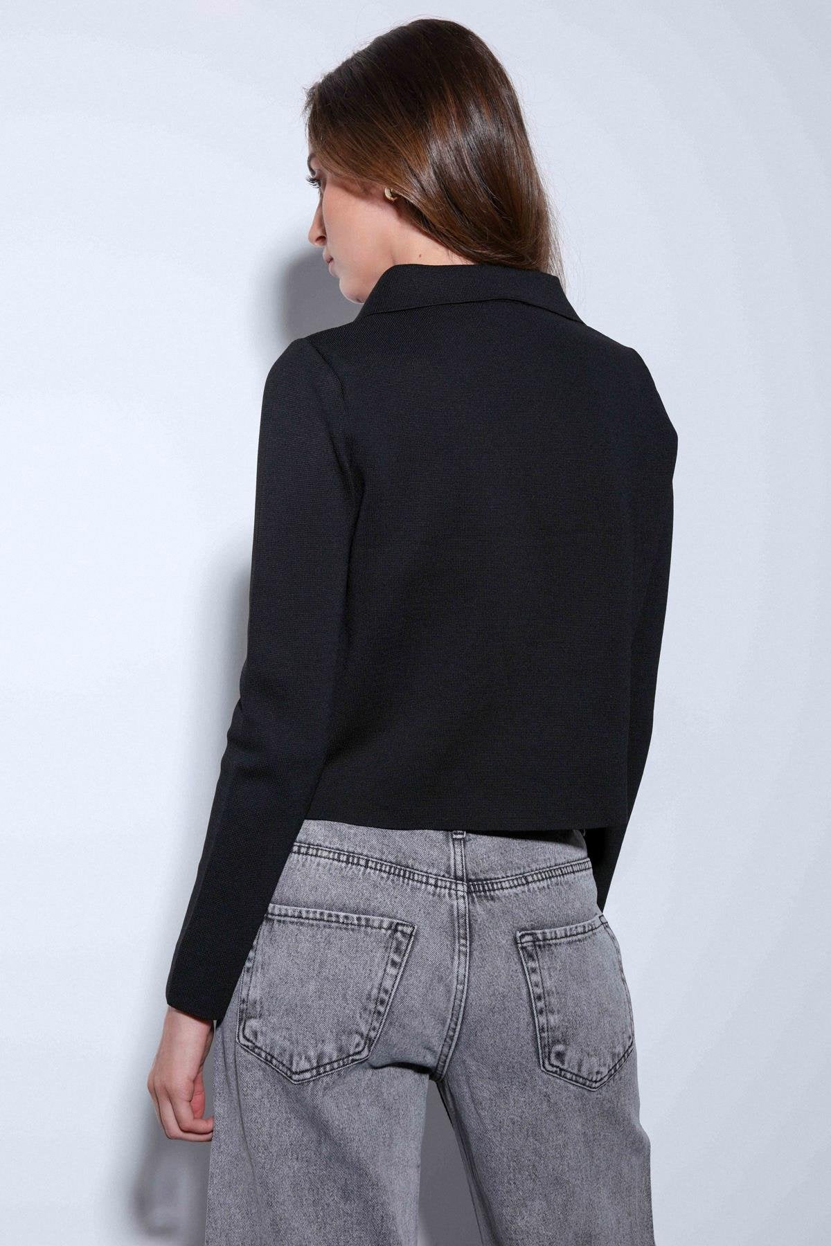 Antioch-Antioch Siyah Kruvaze Kapama Kadın Triko Hırka-Hırka-5-Milagron.com