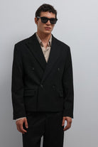 Antioch-Siyah Kruvaze Relax Crop Fit Blazer Ceket-Blazer Ceket-1-Milagron.com