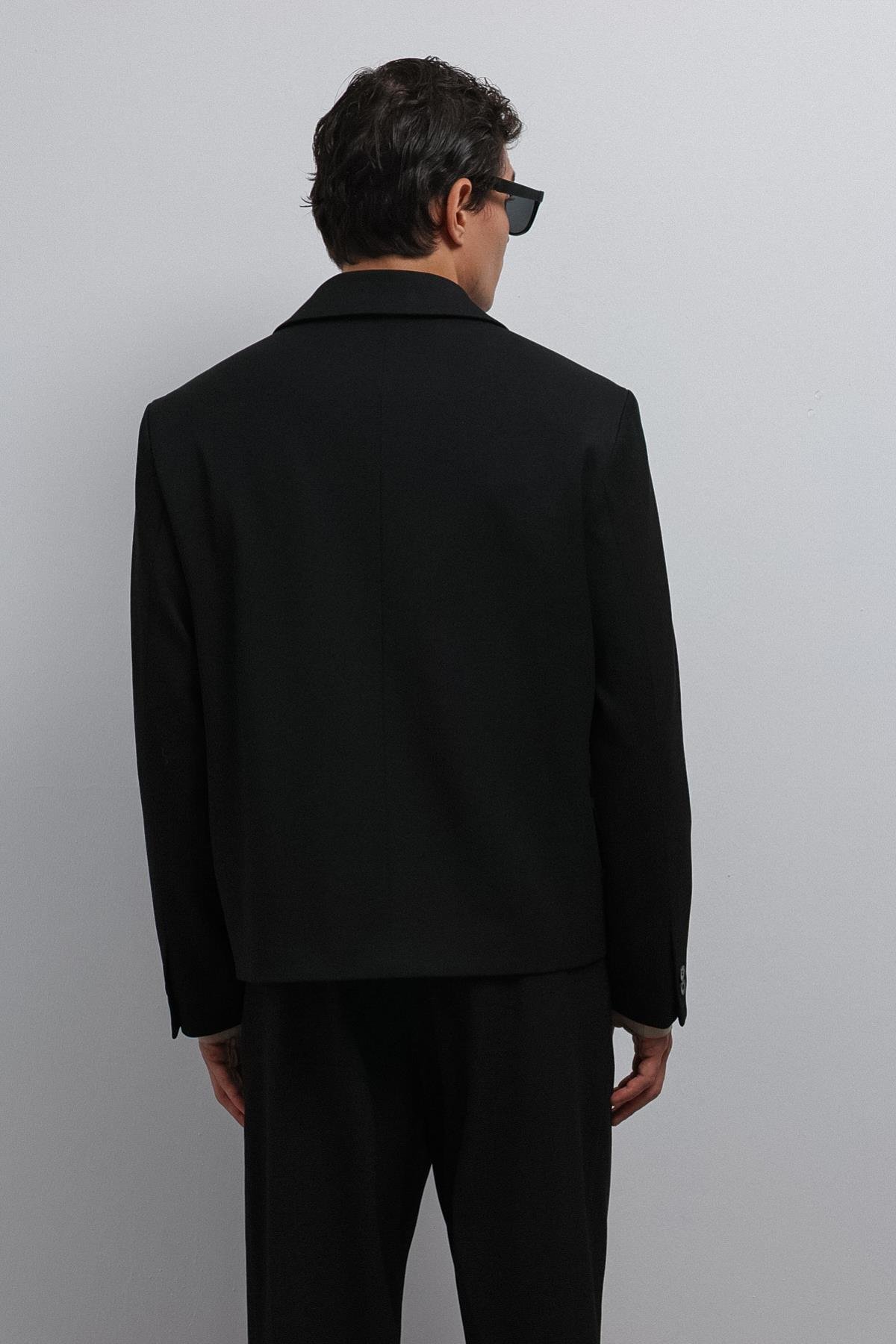 Antioch-Siyah Kruvaze Relax Crop Fit Blazer Ceket-Blazer Ceket-5-Milagron.com