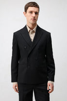 Antioch Siyah Kruvaze Relaxed Fit Erkek Blazer Ceket
