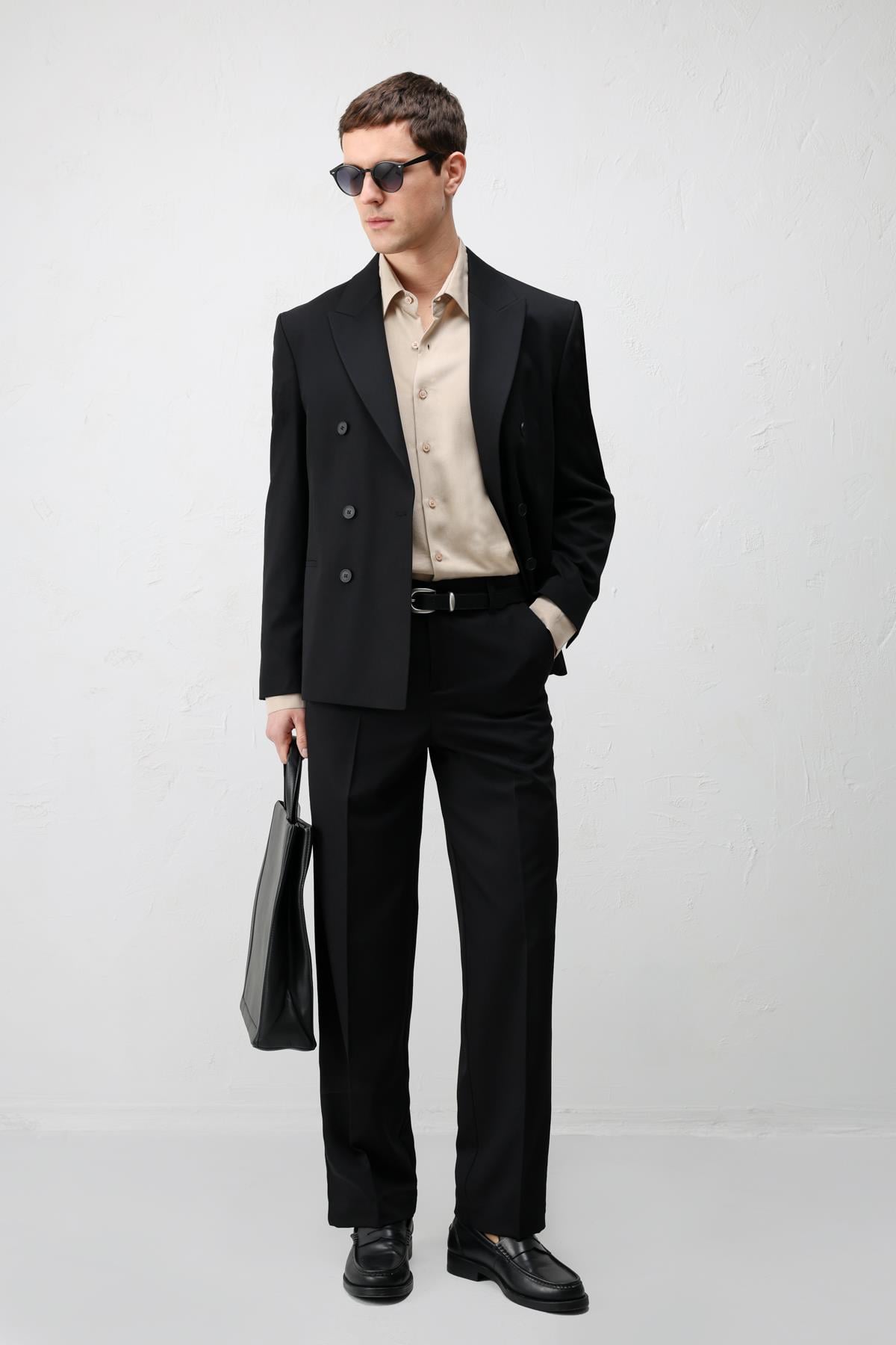 Antioch Siyah Kruvaze Relaxed Fit Erkek Blazer Ceket