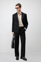 Antioch Siyah Kruvaze Relaxed Fit Erkek Blazer Ceket
