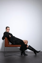 Antioch-Siyah Kruvaze Süet Görünümlü Premium Kadın Trençkot-Trençkot-1-Milagron.com