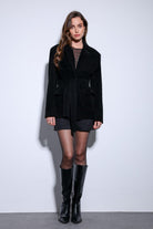 Antioch-Antioch Siyah Kuşak Bağlamalı Süet Kadın Ceket-Ceket-4-Milagron.com