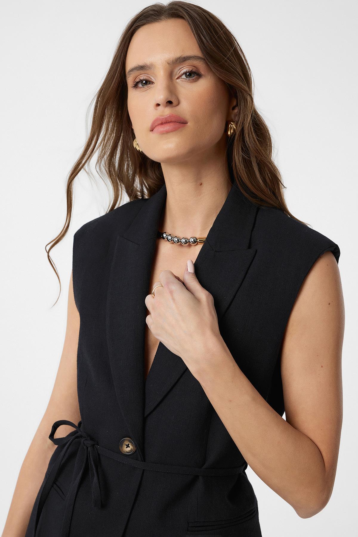 Antioch-Siyah Kuşaklı Kadın Yelek-Yelek-3-Milagron.com