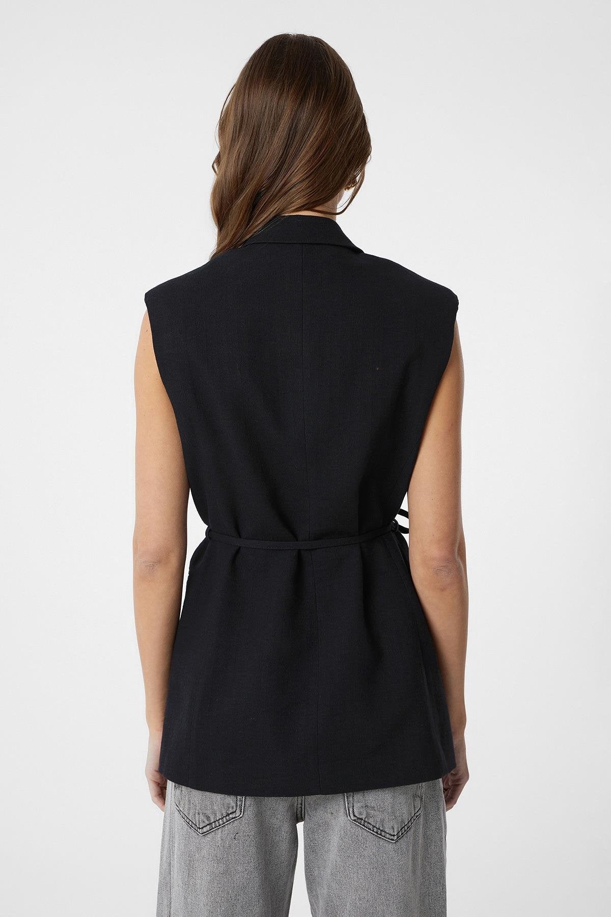 Antioch-Siyah Kuşaklı Kadın Yelek-Yelek-4-Milagron.com