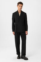 Antioch-Siyah Kuşaklı Relax Fit Erkek Blazer Ceket-Blazer Ceket-2-Milagron.com