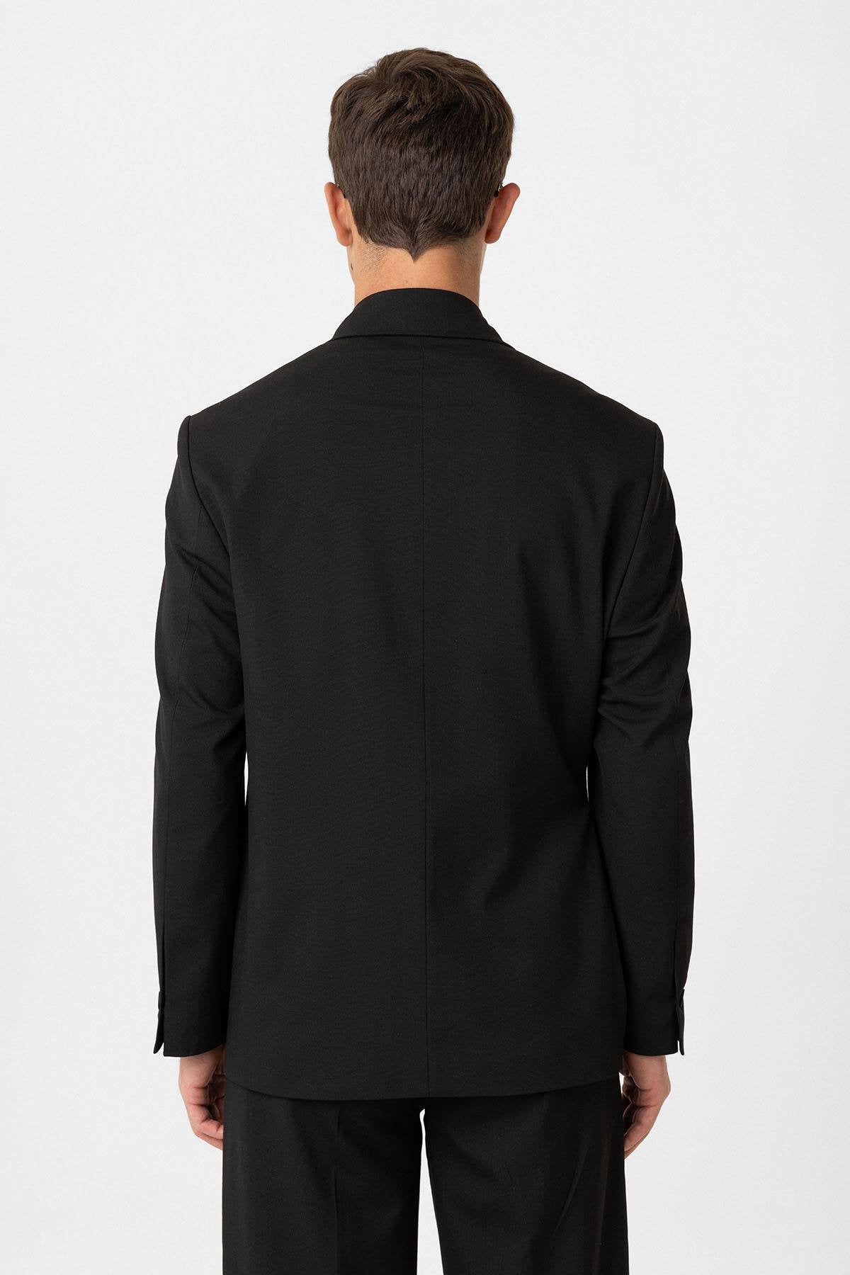 Antioch-Siyah Kuşaklı Relax Fit Erkek Blazer Ceket-Blazer Ceket-5-Milagron.com