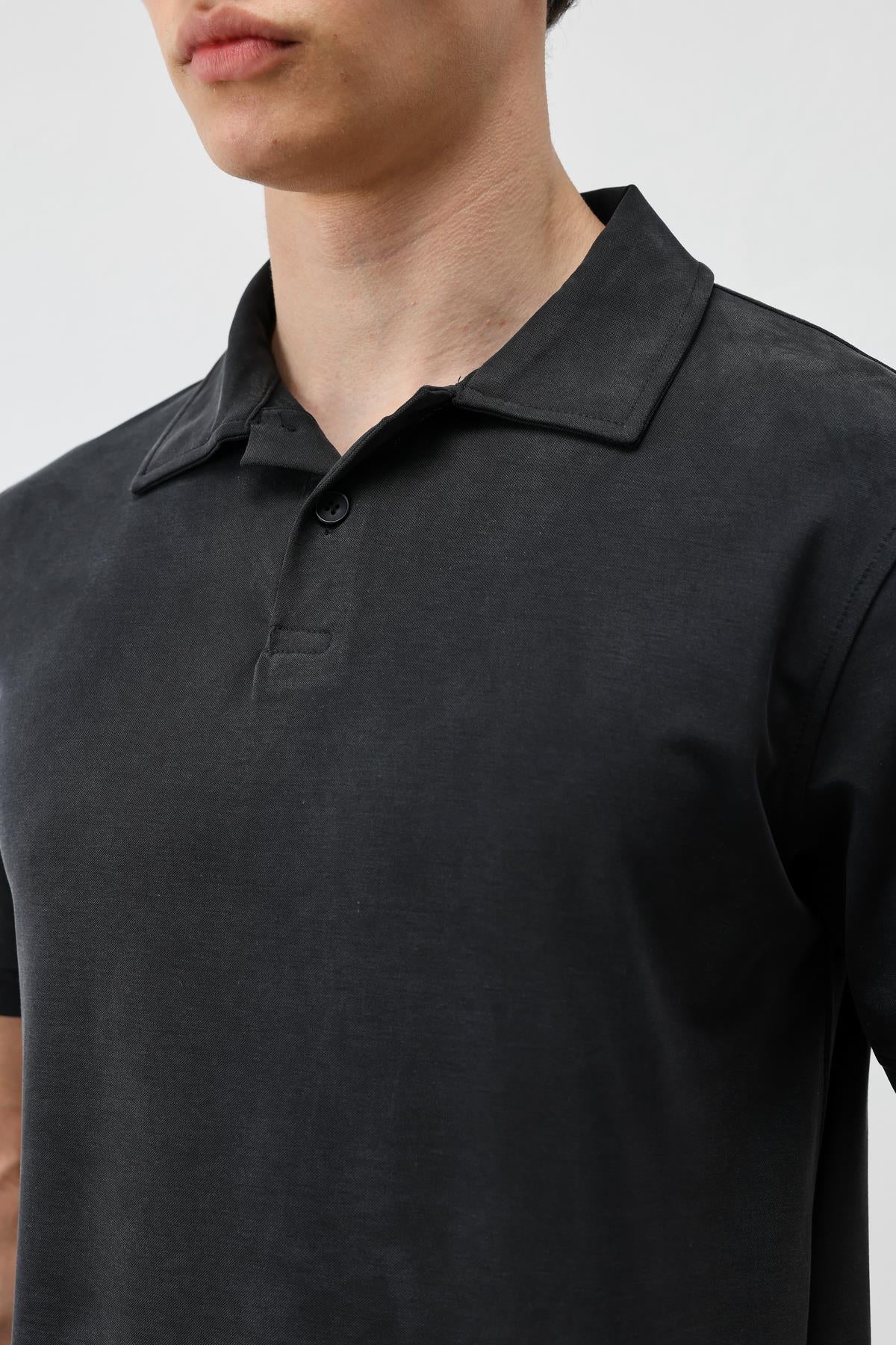 Antioch Siyah Lyocell Karışımlı Polo Yaka Erkek T-Shirt