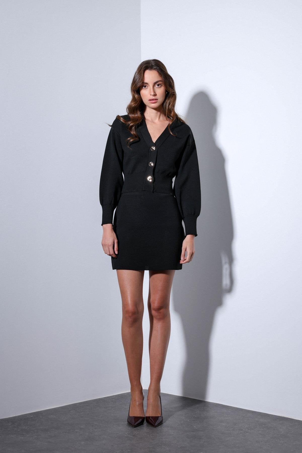 Antioch-Antioch Siyah Metal Düğme Kadın Triko Hırka-Hırka-4-Milagron.com