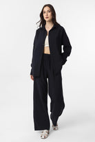 Antioch-Siyah Modal Kadın Gömlek Pantolon Takım-Alt - Üst Takım-1-Milagron.com