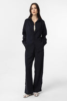 Antioch-Siyah Modal Kadın Gömlek Pantolon Takım-Alt - Üst Takım-2-Milagron.com