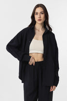 Antioch-Siyah Modal Kadın Gömlek Pantolon Takım-Alt - Üst Takım-3-Milagron.com