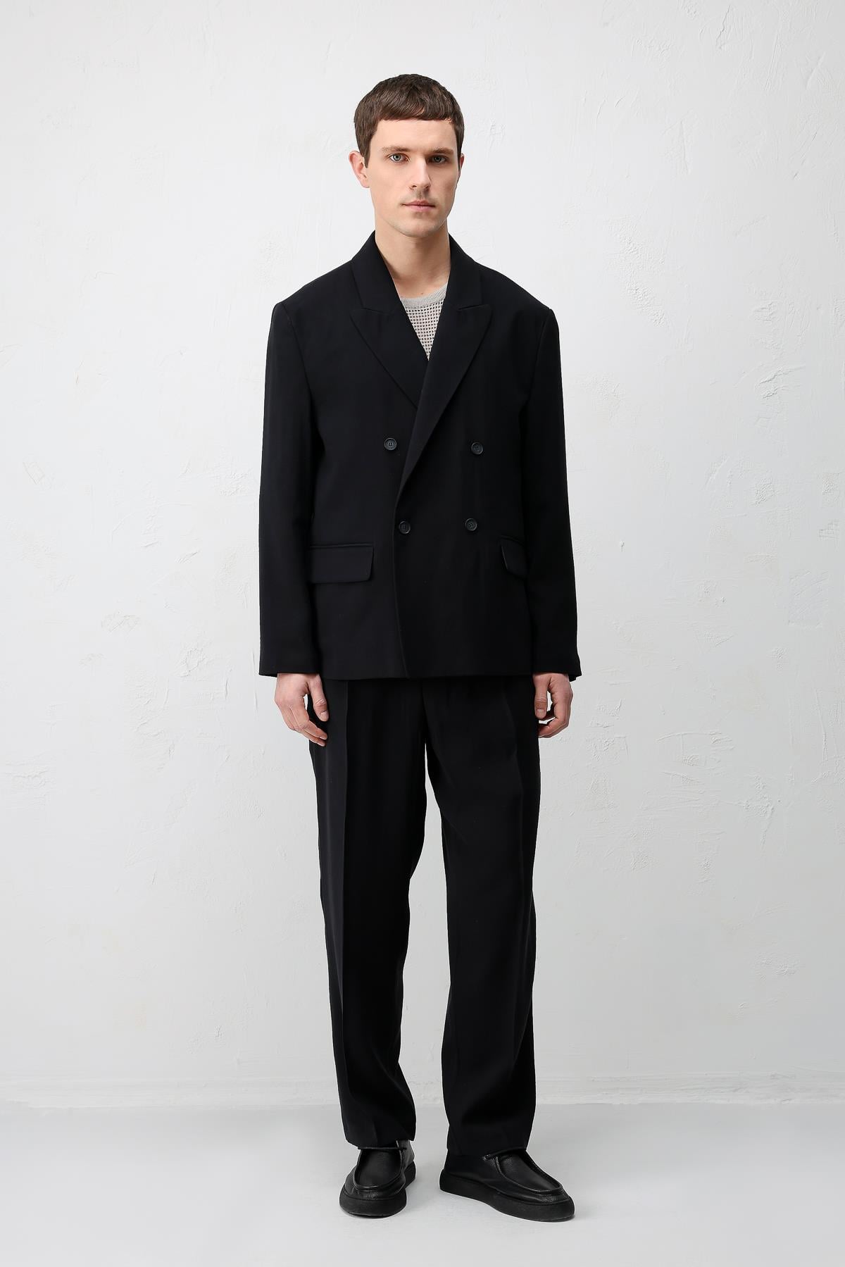 Antioch Siyah Modal Karışımlı Relaxed Fit Erkek Blazer Ceket