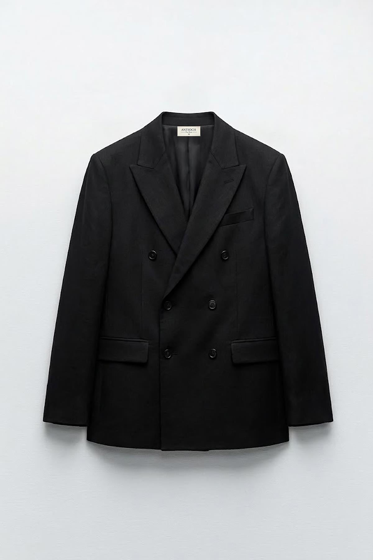 Antioch Siyah Modal Karışımlı Relaxed Fit Erkek Blazer Ceket