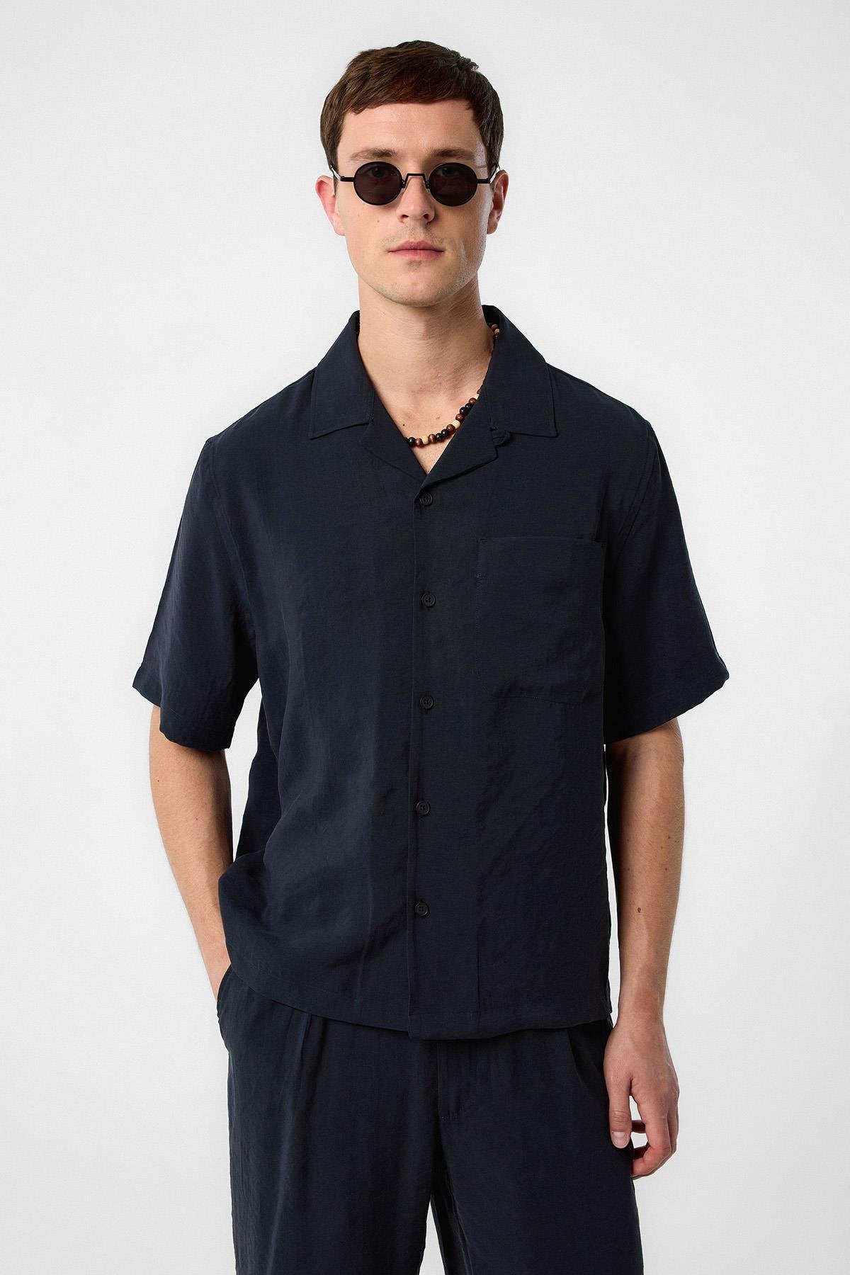 Antioch-Siyah Modal Kumaş Erkek Gömlek-Gömlek-1-Milagron.com