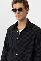 Antioch-Siyah Modal Kumaş Relax Fit Çizgili Erkek Gömlek-Gömlek-4-Milagron.com