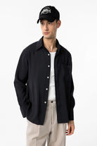 Antioch-Siyah Modal Kumaş Relax Fit Erkek Gömlek-Gömlek-1-Milagron.com