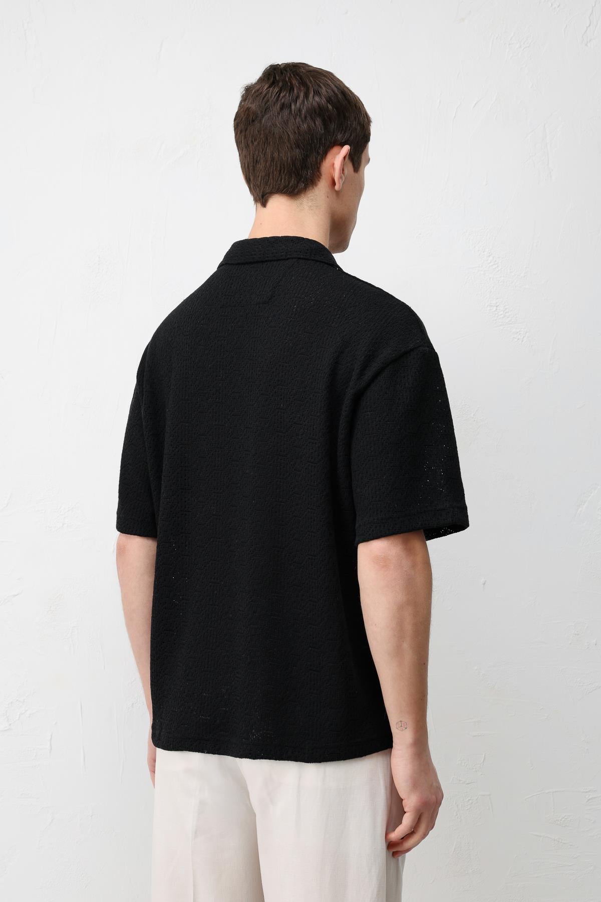Antioch Siyah Örgü Dokulu Erkek T-Shirt