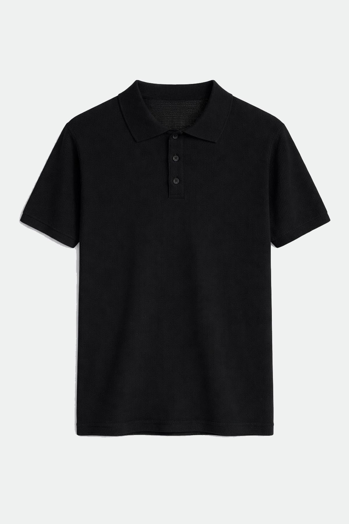Antioch Siyah Örgü Dokulu Polo Yaka Erkek T-Shirt
