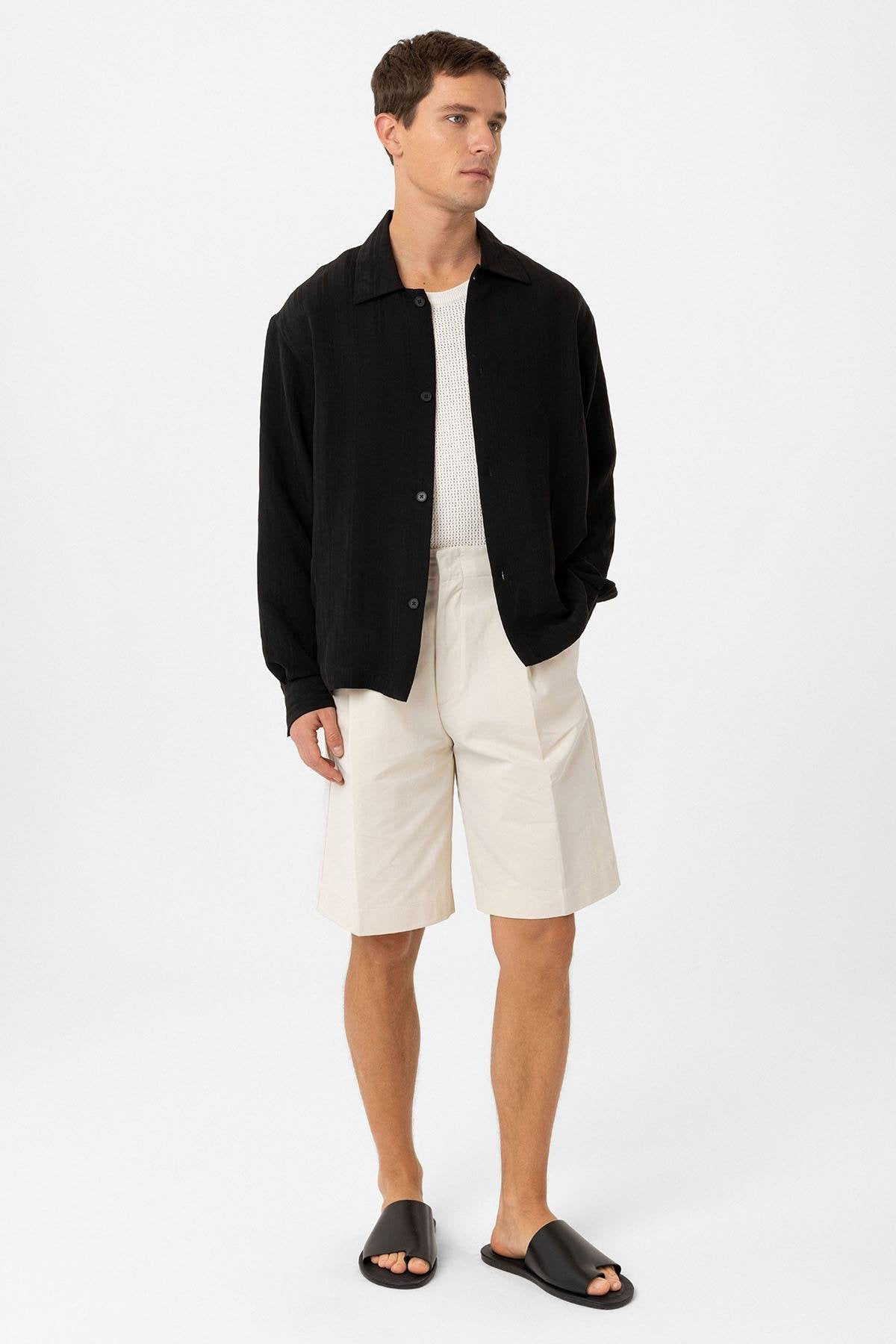 Antioch-Siyah Oversize Dokulu Erkek Gömlek-Gömlek-3-Milagron.com