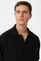 Antioch-Siyah Oversize Dokulu Erkek Gömlek-Gömlek-4-Milagron.com