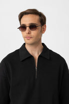 Antioch-Siyah Oversize Polo Yaka Fermuarlı Erkek T Shirt-T-Shirts-4-Milagron.com