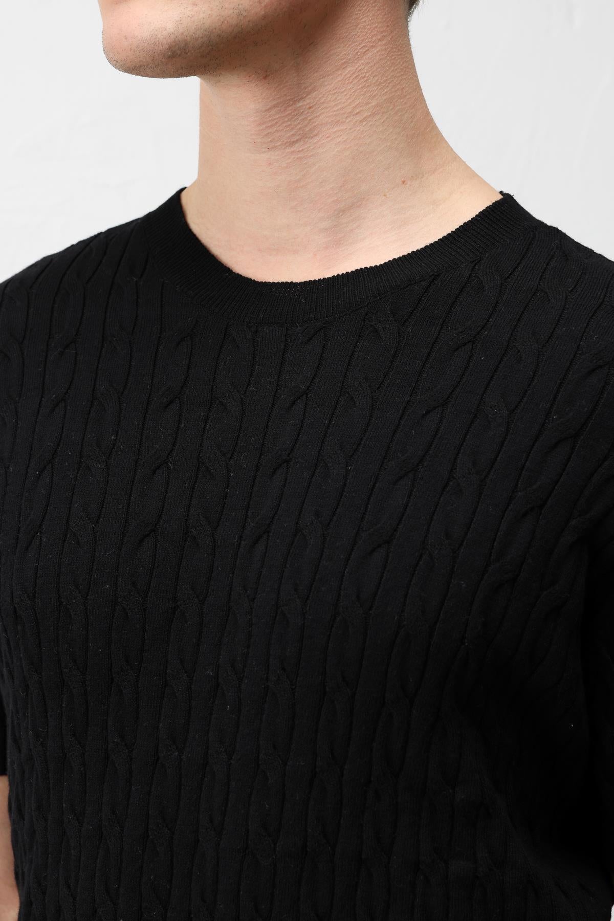 Antioch Siyah Pamuklu Burgu Örgü Erkek Triko T-Shirt