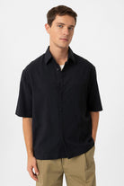 Antioch-Siyah Pamuklu Relaxed Kısa Kollu Erkek Gömlek-Gömlek-1-Milagron.com