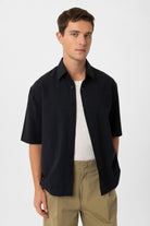 Antioch-Siyah Pamuklu Relaxed Kısa Kollu Erkek Gömlek-Gömlek-3-Milagron.com