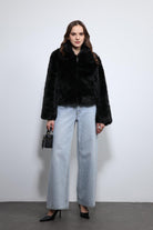 Antioch-Siyah Peluş Görünümlü Mont-Mont-1-Milagron.com