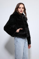 Antioch-Siyah Peluş Görünümlü Mont-Mont-3-Milagron.com