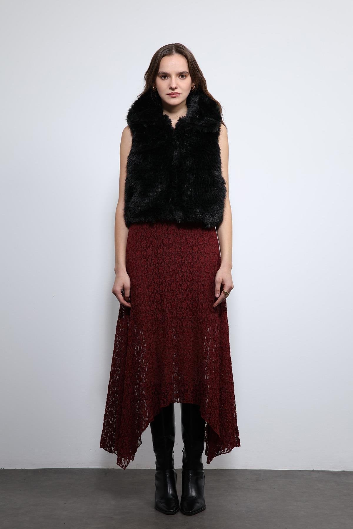 Antioch-Siyah Peluş Görünümlü Yelek-Yelek-4-Milagron.com