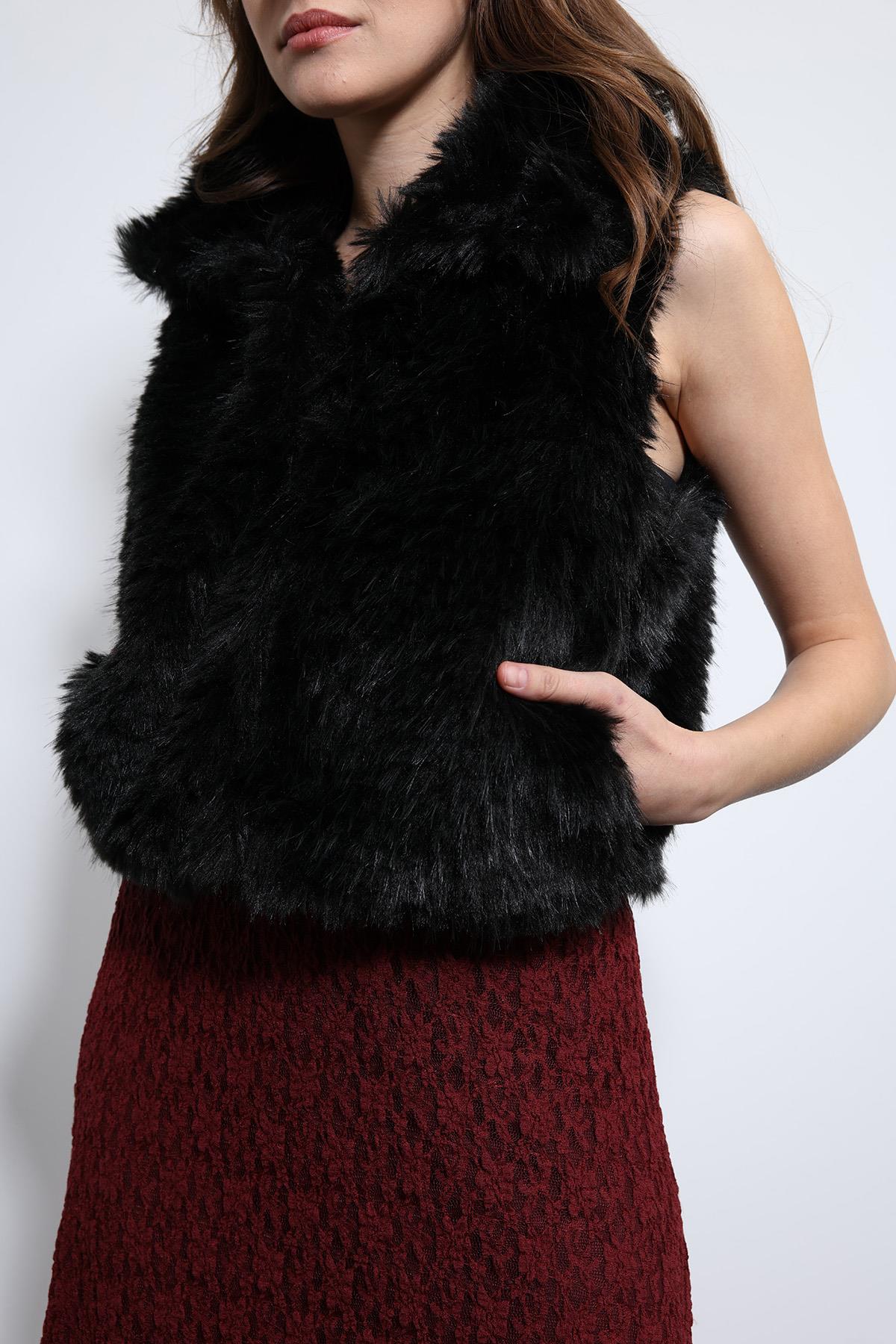 Antioch-Siyah Peluş Görünümlü Yelek-Yelek-6-Milagron.com
