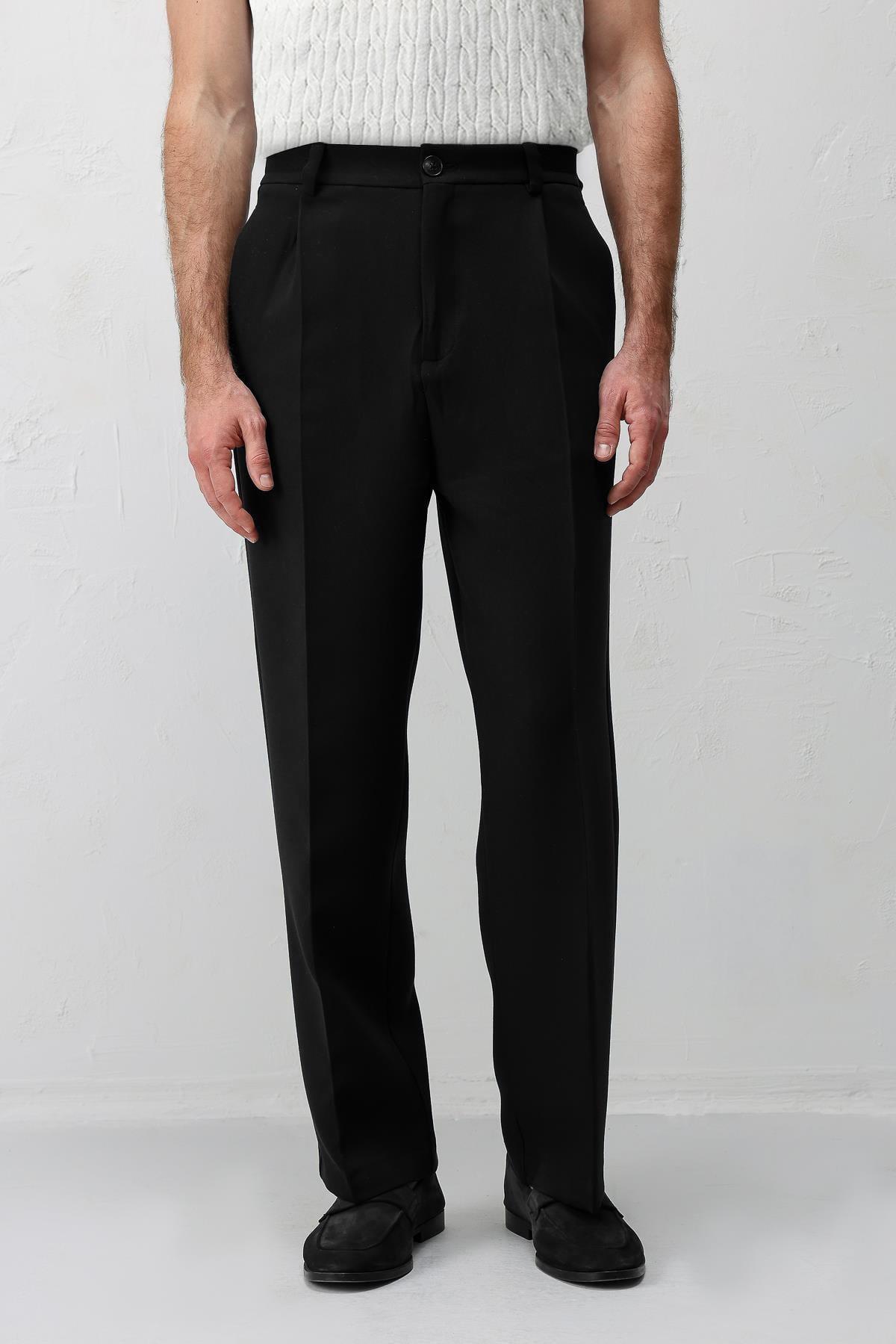 Antioch Siyah Pileli Relaxed Fit Erkek Pantolon