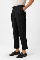 Antioch-Siyah Pileli Yüksek Bel Erkek Pantolon-Kumaş Pantolon-3-Milagron.com