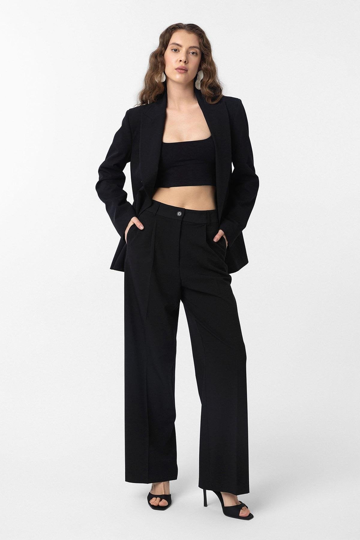 Antioch-Siyah Pilili Kadın Pantolon-Kumaş Pantolon-2-Milagron.com