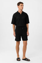 Antioch-Siyah Polo Yaka Dokulu Relaxed Erkek T Shirt-T-Shirts-2-Milagron.com