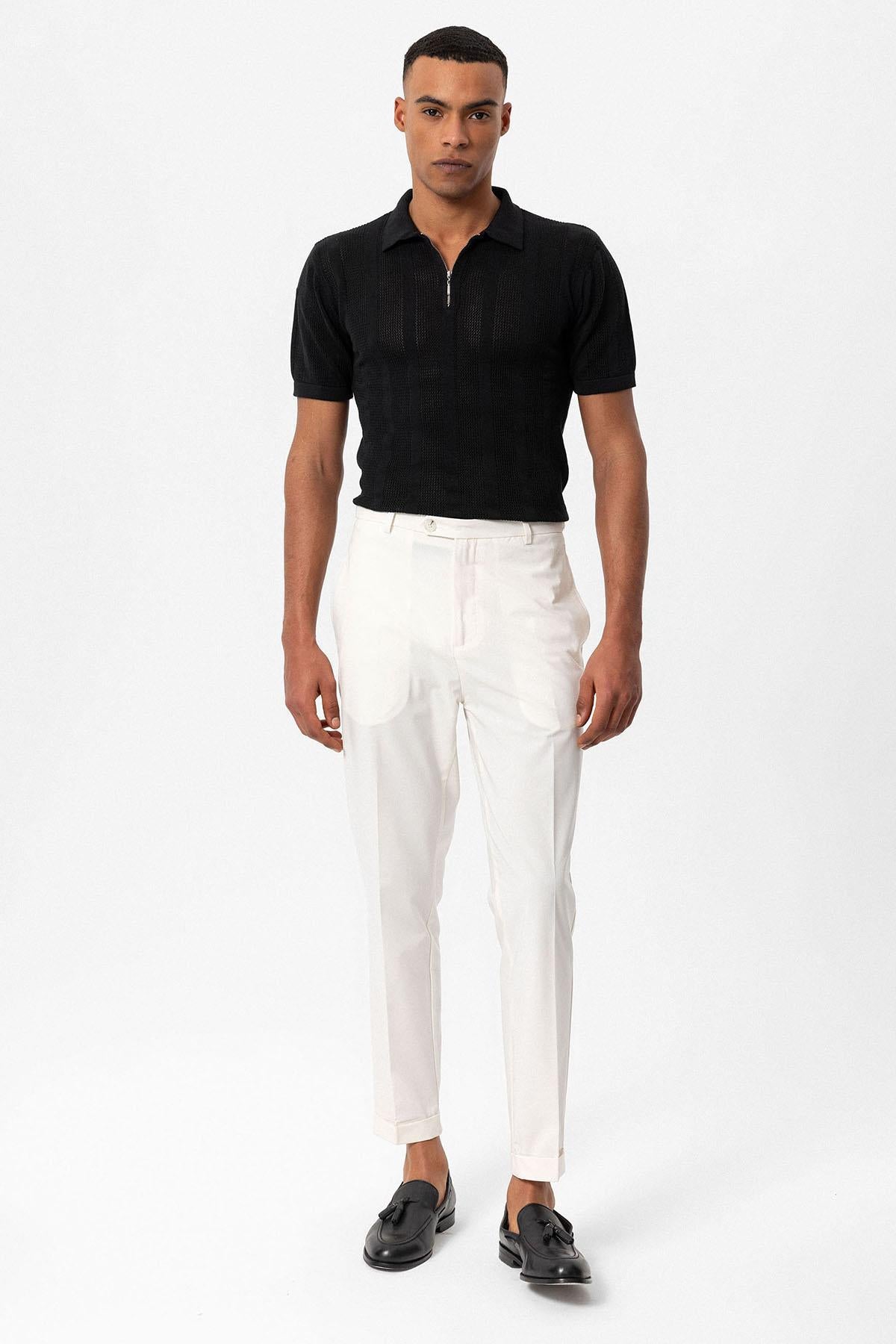 Antioch-Siyah Polo Yaka Fermuarlı Örme Erkek T Shirt-T-Shirts-2-Milagron.com
