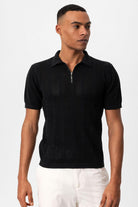Antioch-Siyah Polo Yaka Fermuarlı Örme Erkek T Shirt-T-Shirts-3-Milagron.com
