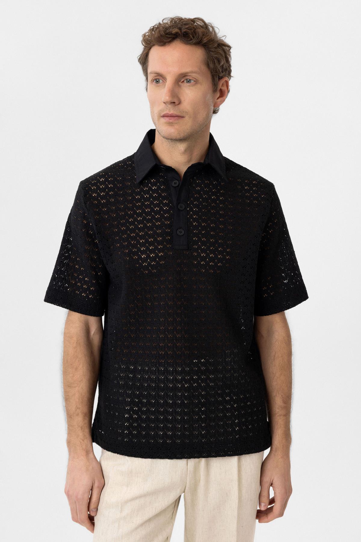 Antioch-Siyah Polo Yaka örgü Erkek T Shirt-T-Shirts-1-Milagron.com