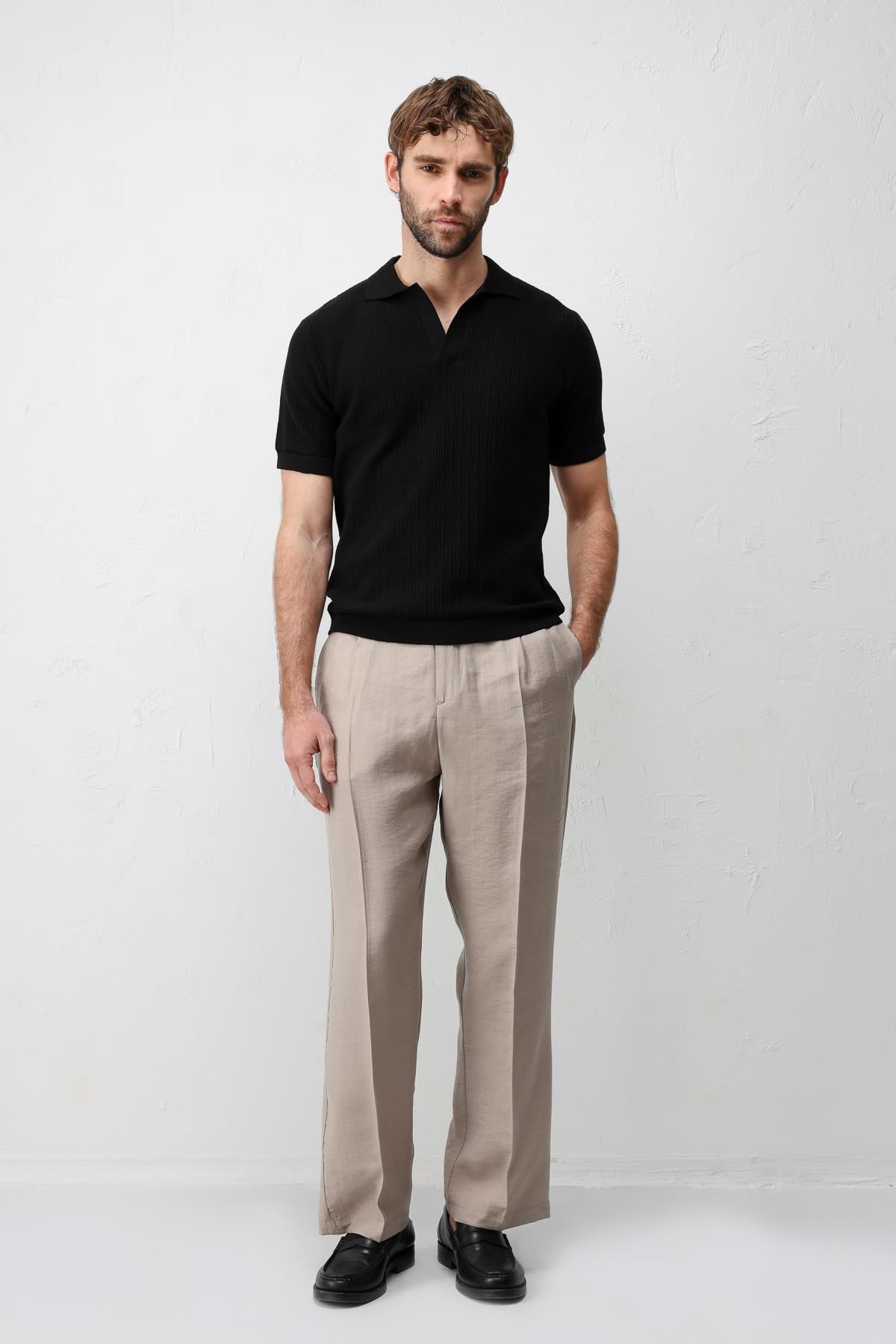 Antioch Siyah Premium Dokulu Erkek Triko T-Shirt
